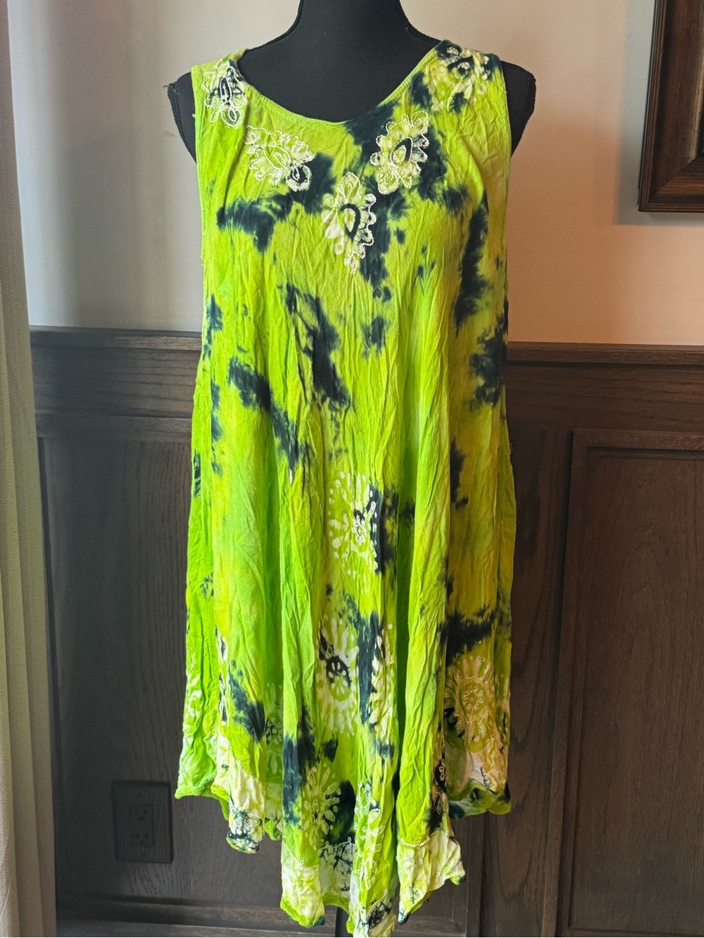 Bright Lime Tie-Dye Asymmetrical Sleeveless Dress